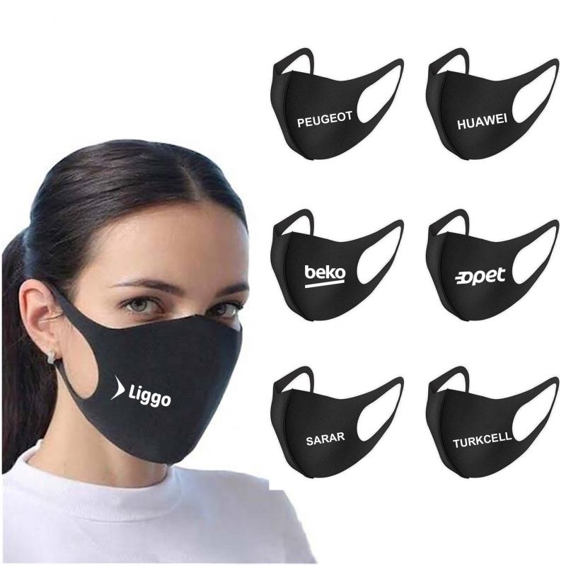 Logo Baskılı Siyah Bez Maske (50 Adet)